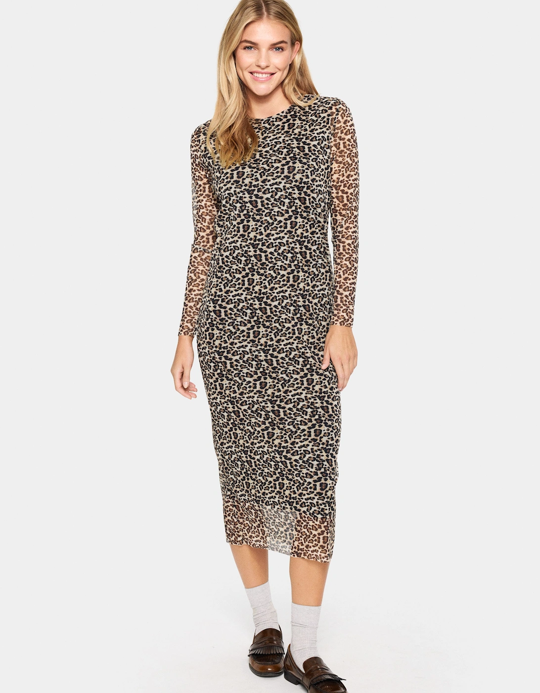 IaraSZ Long Sleeve Mesh Midi Dress Leopard Print, 2 of 1
