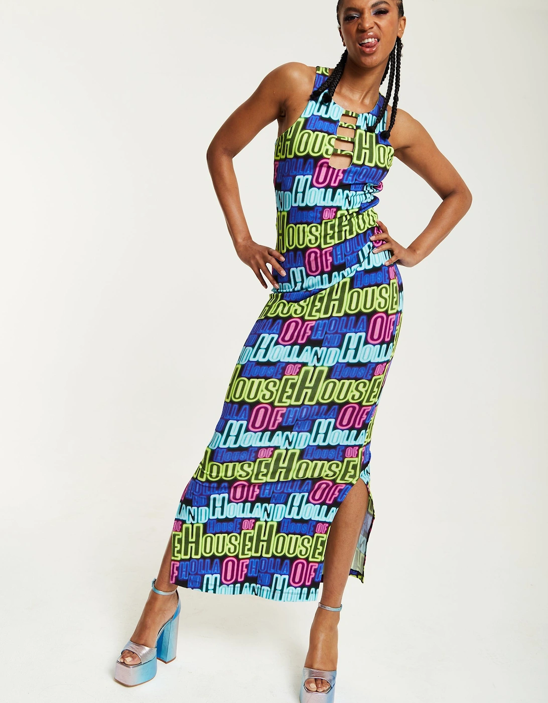 Printed Multicolour Maxi Dress With Cut Out Details, 2 of 1