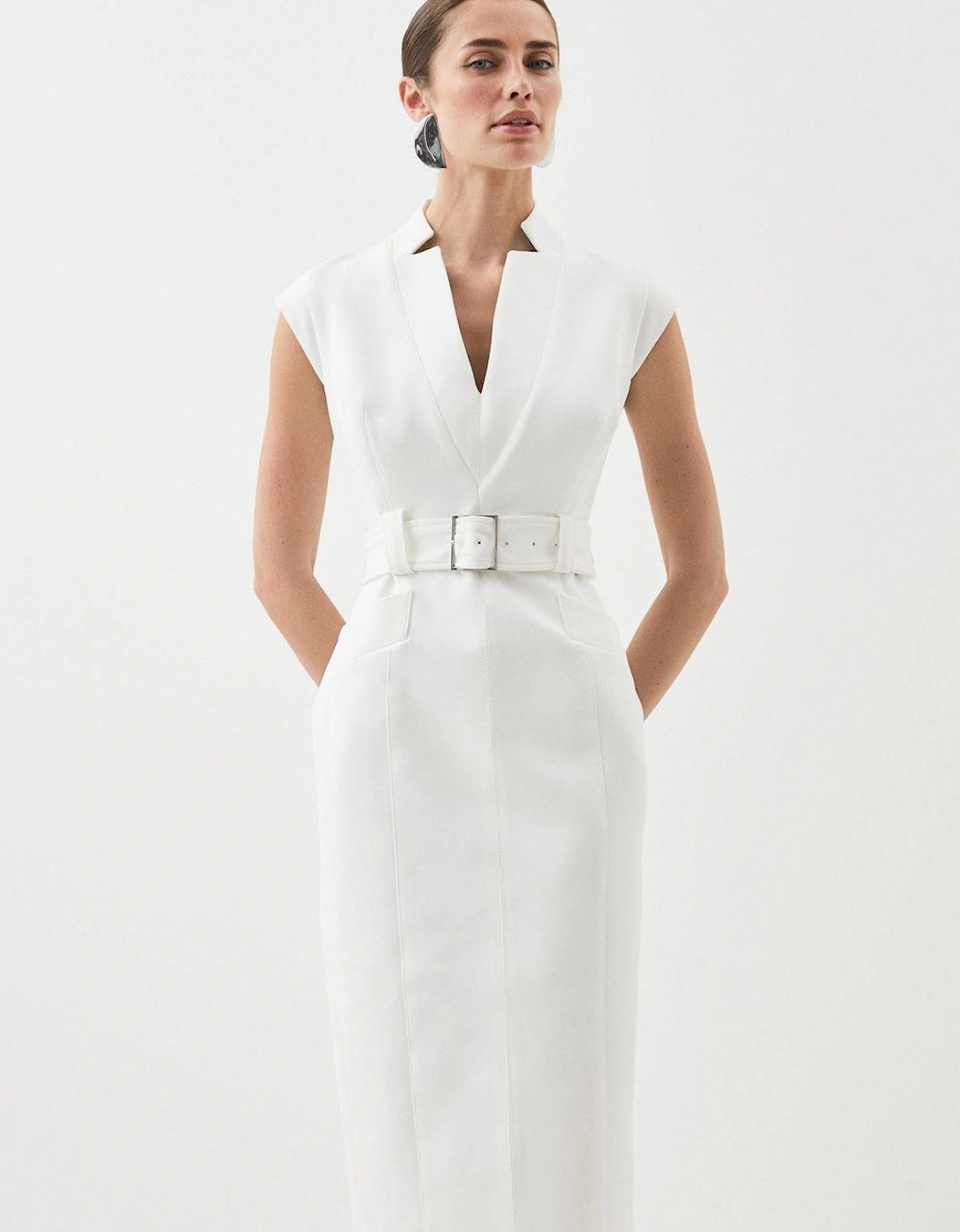 Compact Stretch Tailored Forever Belted Cap Sleeve Pencil Dress, 2 of 1