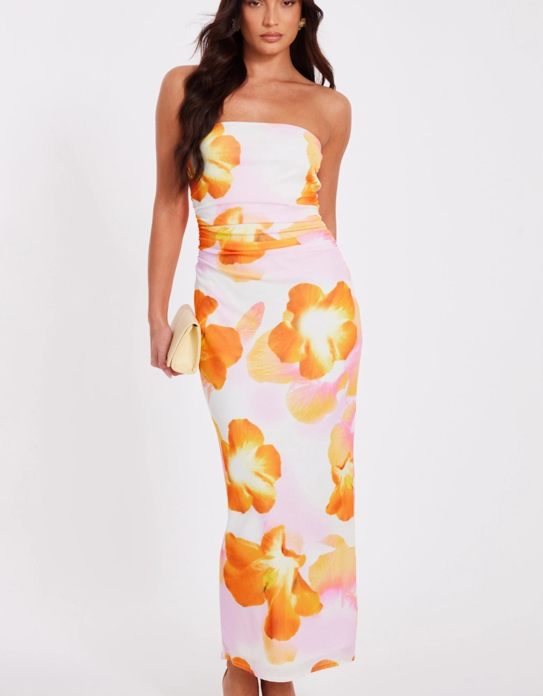 White Bandeau Floral Midaxi Dress