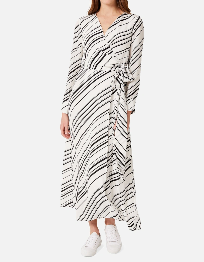 Yasmine Silk Wrap Midi Dress Striped