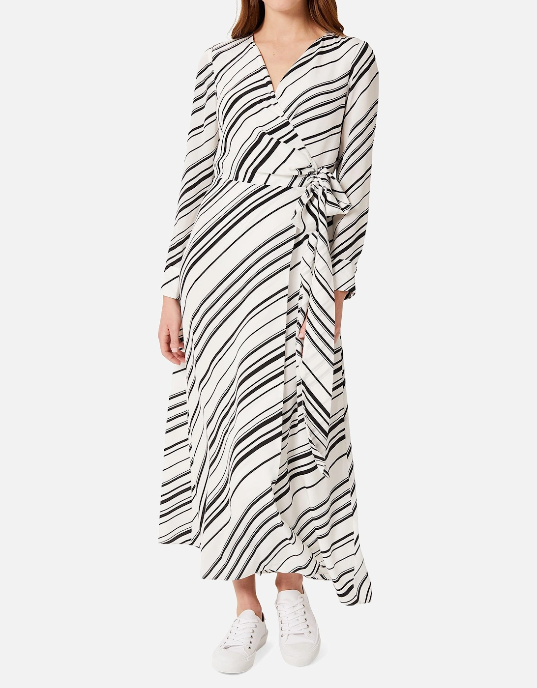 Yasmine Silk Wrap Midi Dress Striped, 2 of 1
