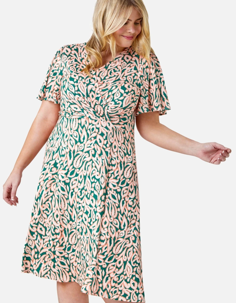 Curve Abstract Print Stretch Wrap Dress