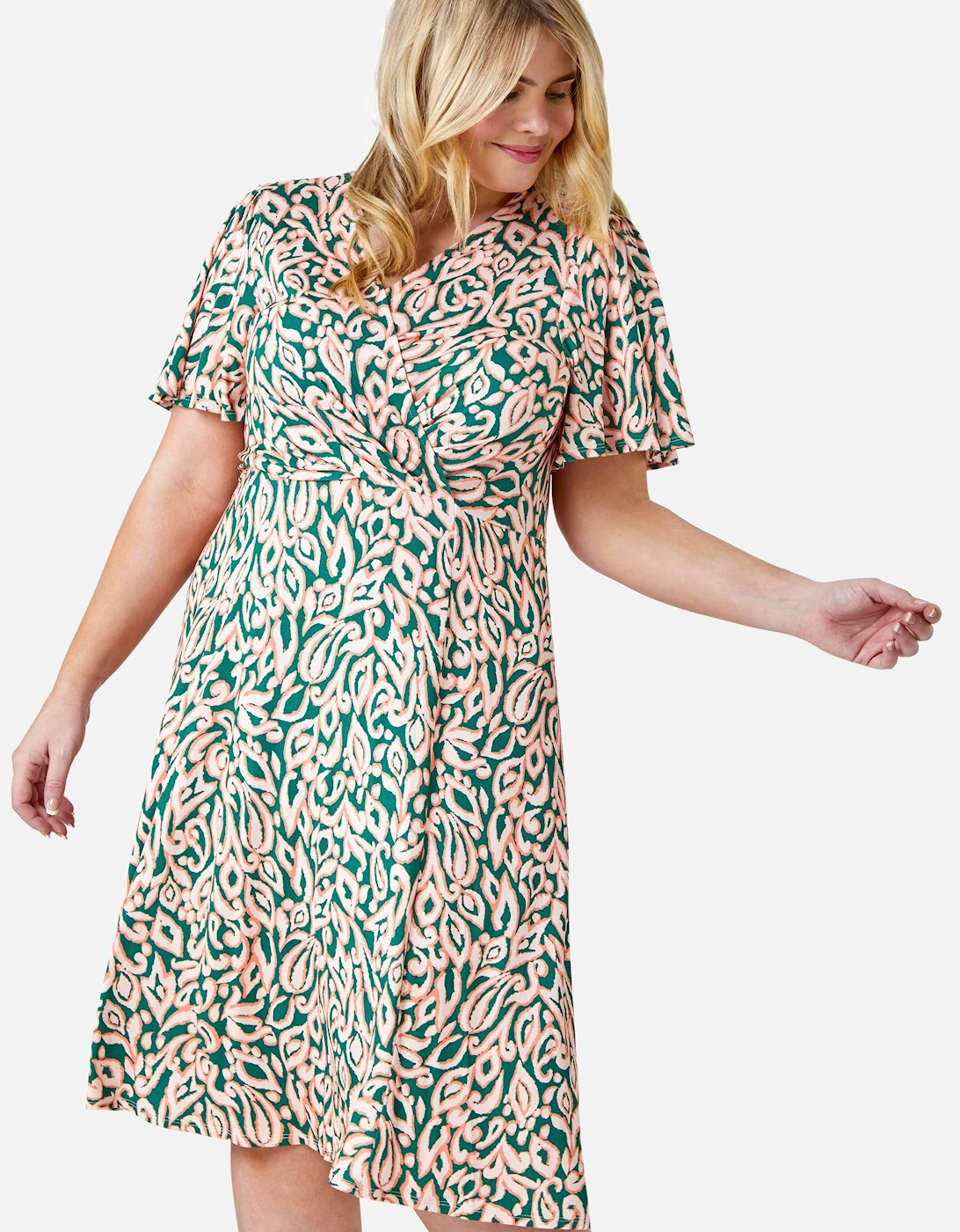 Curve Abstract Print Stretch Wrap Dress, 2 of 1