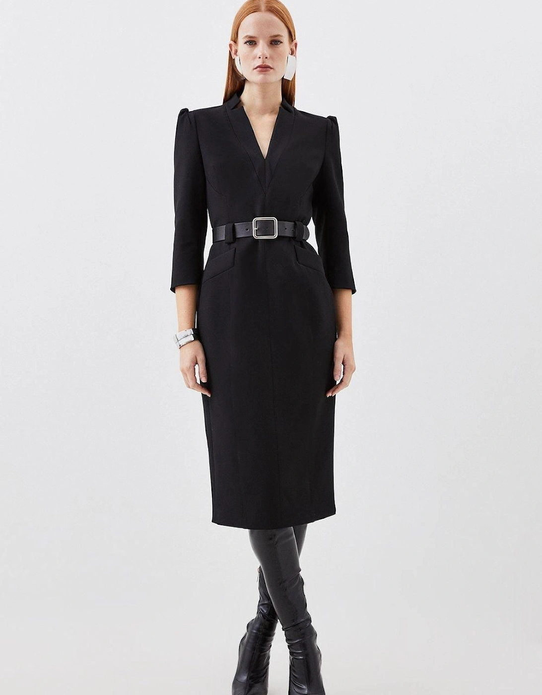 Compact Stretch Tailored Forever Belted Midi Dress, 2 of 1