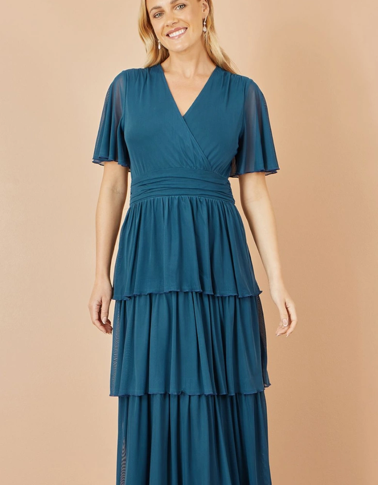Teal Mesh Tiered Maxi Dress