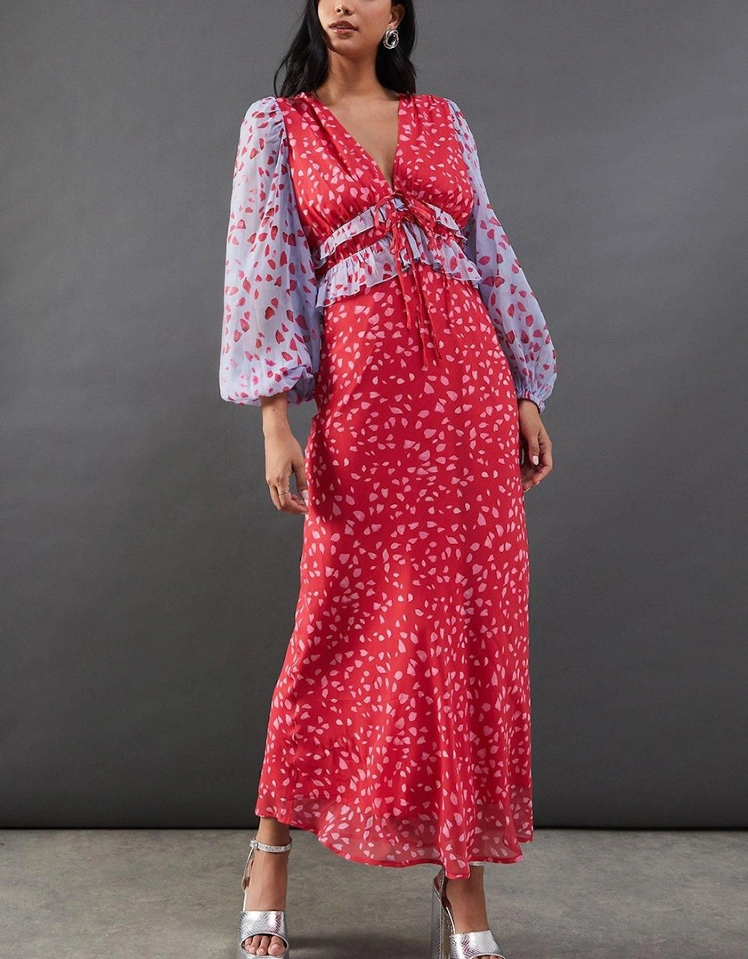 Mixed Chiffon Ruffle Midi Tea Dress, 2 of 1