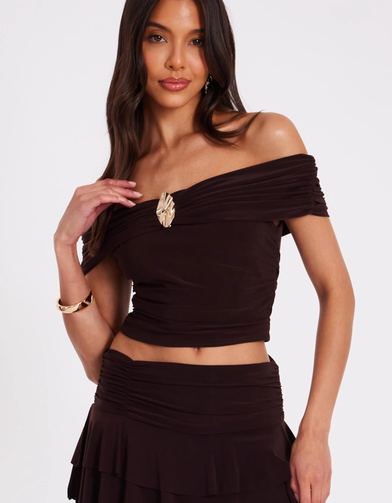 Brown Bardot Crop Top