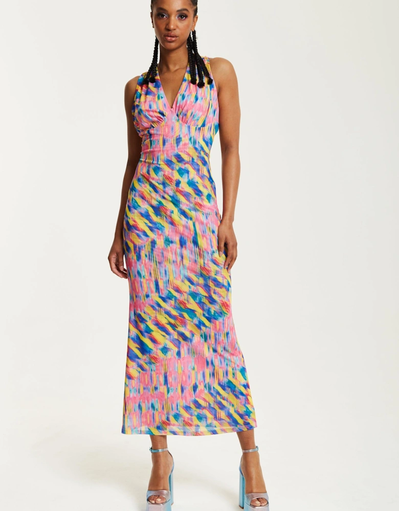 Pink Maxi Dress With Multicolour Rainbow Print