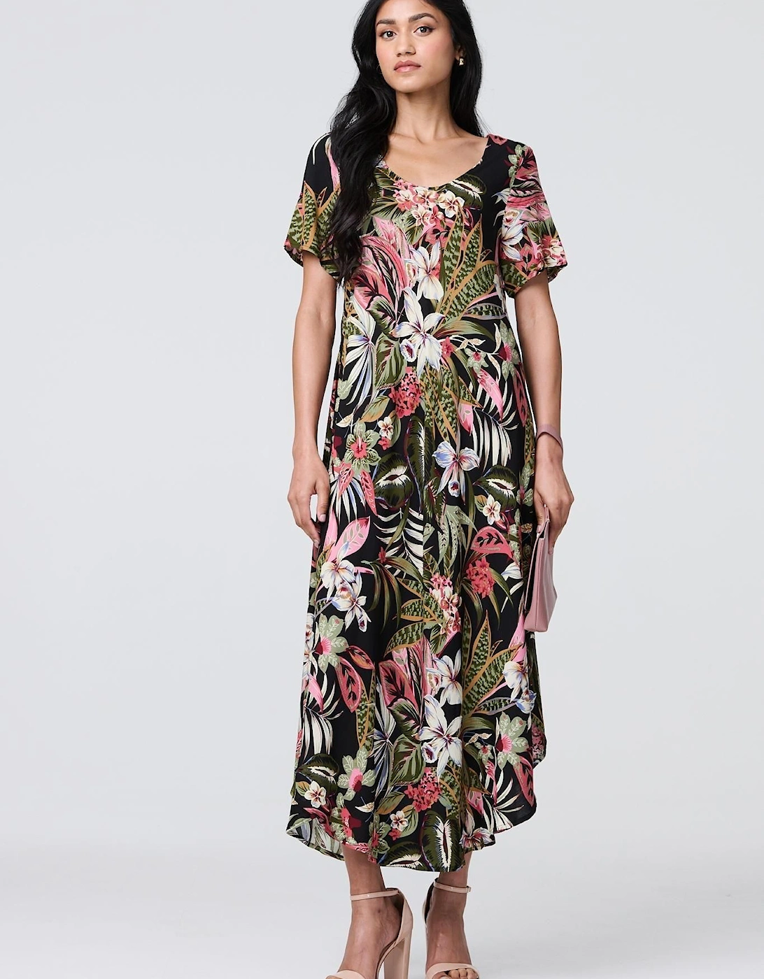 Tropical Print 1/2 Sleeve Maxi Dress, 2 of 1