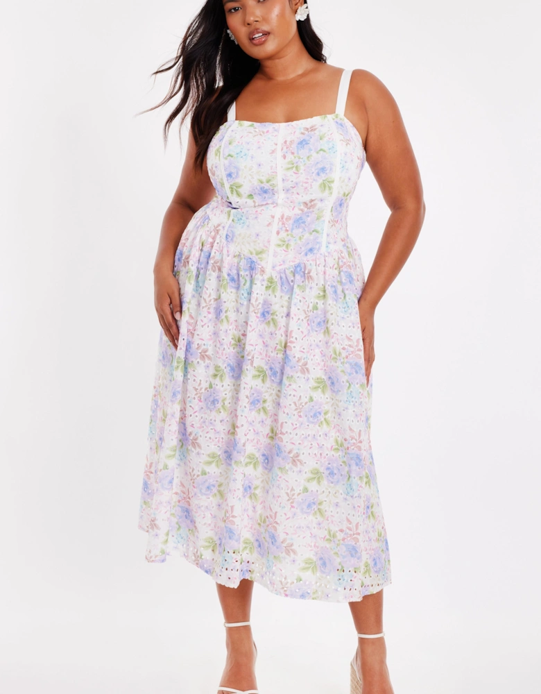 Multi Curve Floral Embroidered Midi Dress