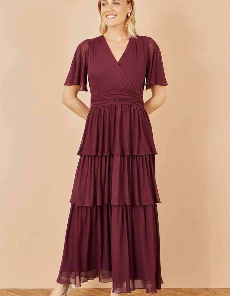 Burgundy Mesh Tiered Maxi Dress