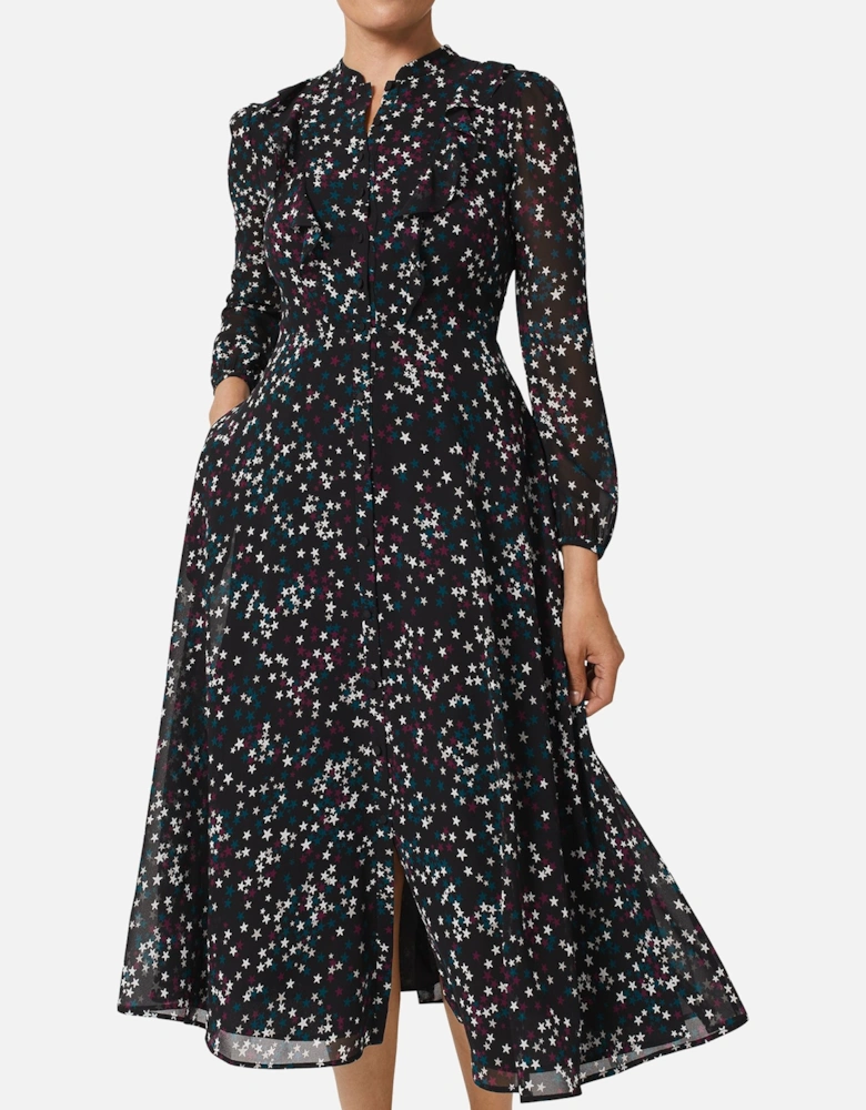 Erin Printed Long Sleeve Midi Dress Printed