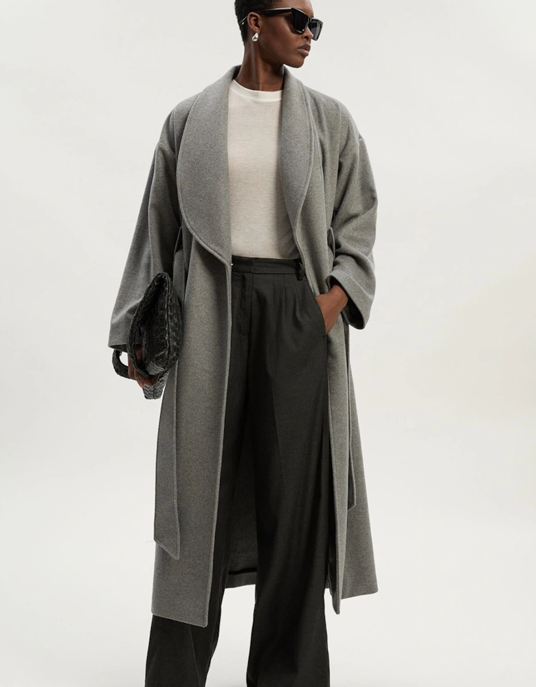 Brushed Wool  Belted Wrap Tailored Maxi Coat