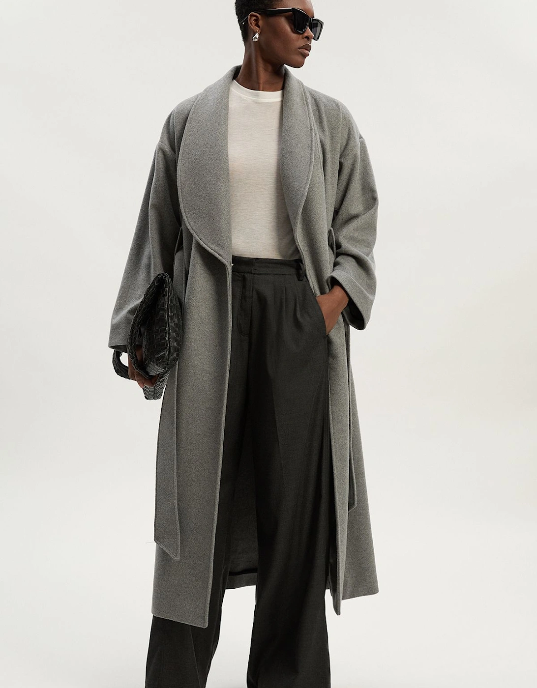 Brushed Wool  Belted Wrap Tailored Maxi Coat, 2 of 1
