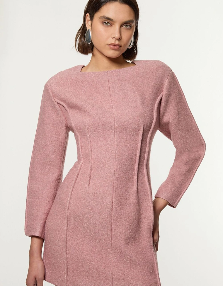 Textured Wool Blend Darted Tailored Mini Dress