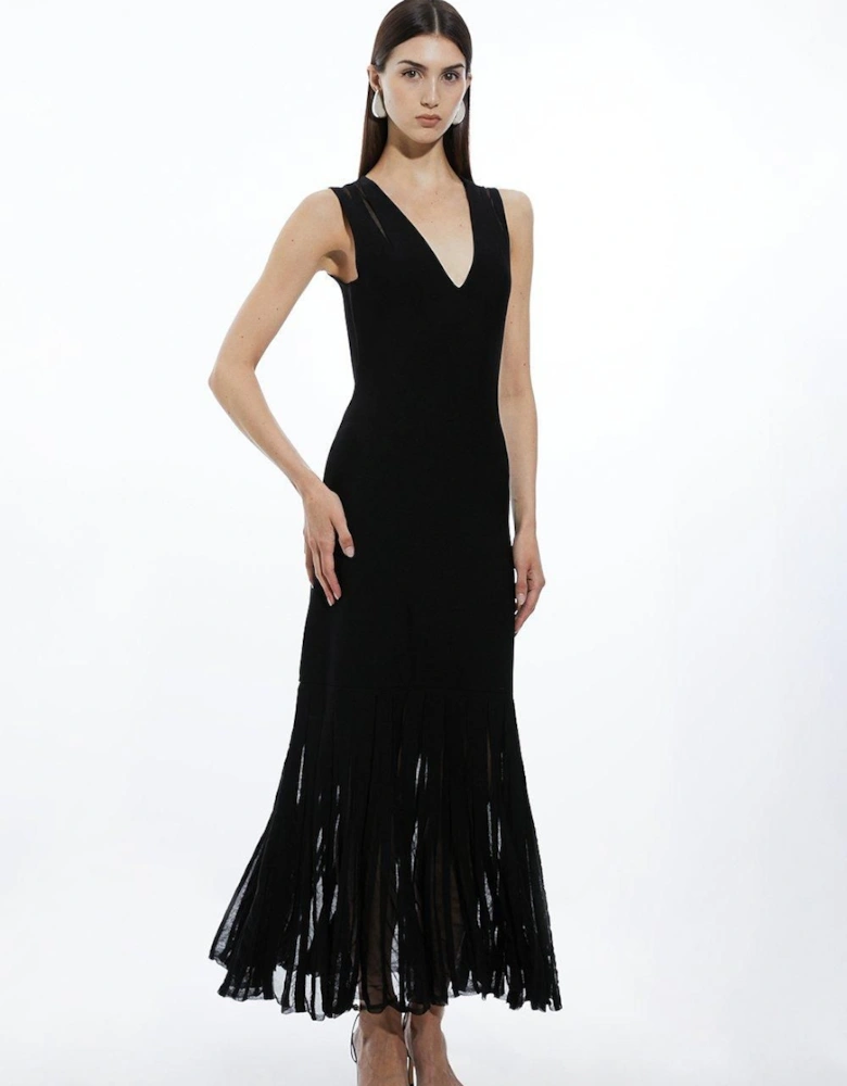 Viscose Blend Sheer Skirt Maxi Knit Dress