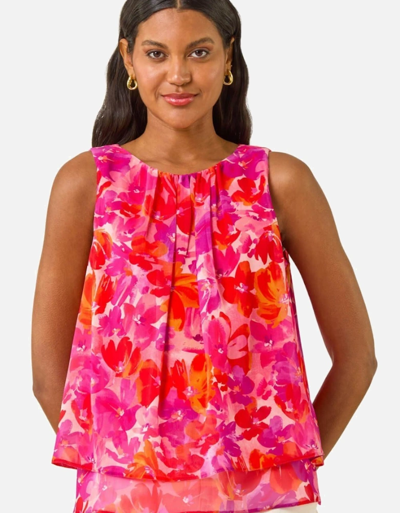 Floral Double Layered Pleated Top