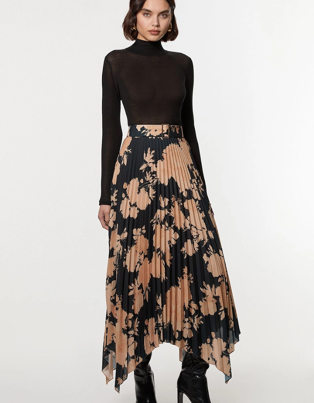 Tall Georgette Belted Pleat Woven Midi Skirt, 2 of 1