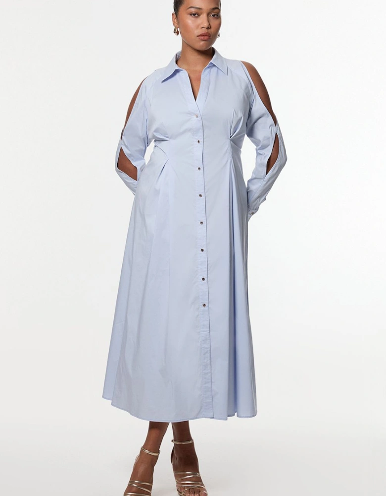 Plus Size Cotton Poplin Woven Shirt Dress With Chain Detail