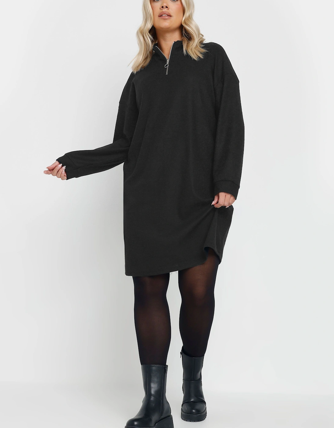 Zip Neck Ribbed Jumper Dress, 2 of 1
