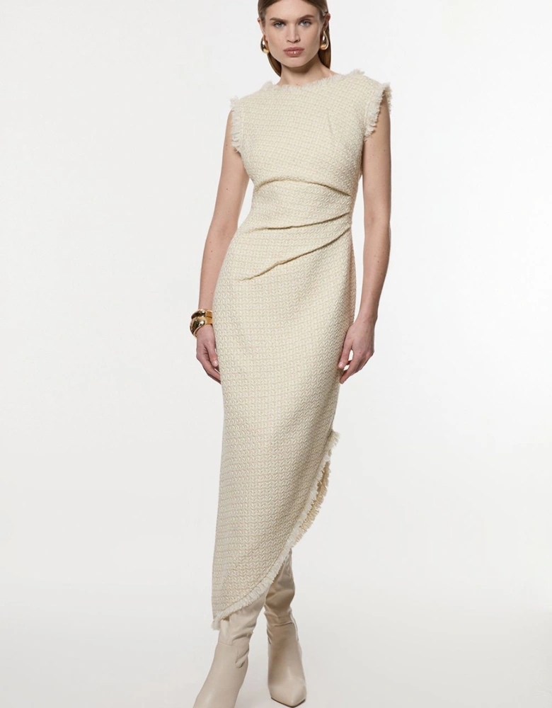 Metallic Boucle Tailored Ruched Midi Dress