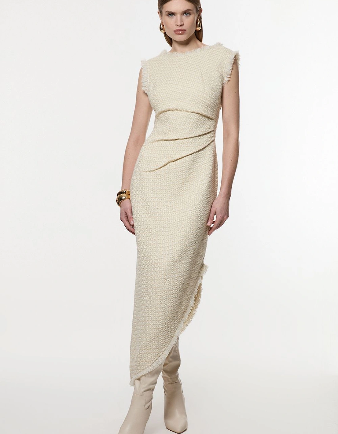 Metallic Boucle Tailored Ruched Midi Dress, 2 of 1