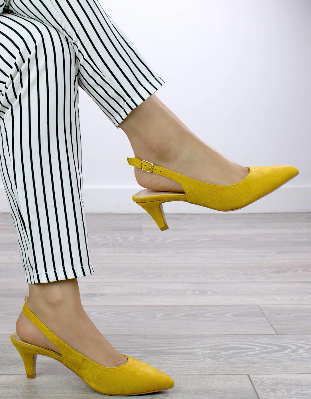 Mid Slim Heel Pointed Toe Slingback 50s Faux Suede Court Shoes, 2 of 1