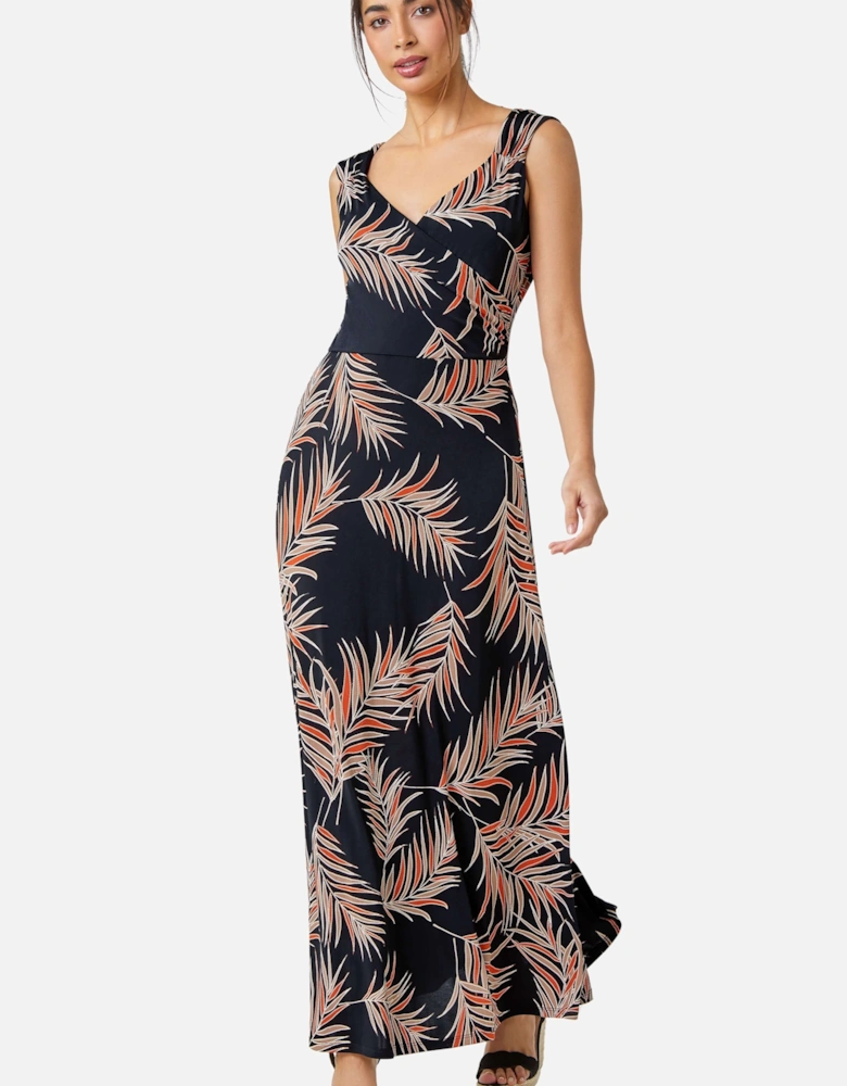 Tropical Puff Print Wrap Maxi Dress