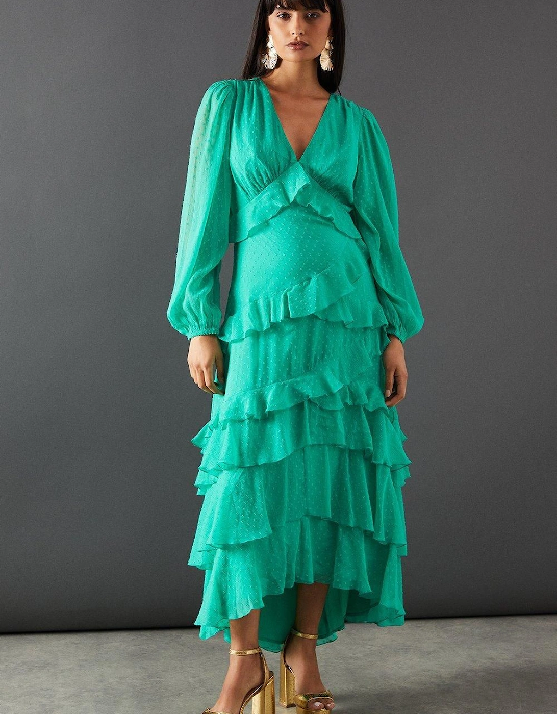 Dobby Chiffon Ruffle Midi Dress, 2 of 1