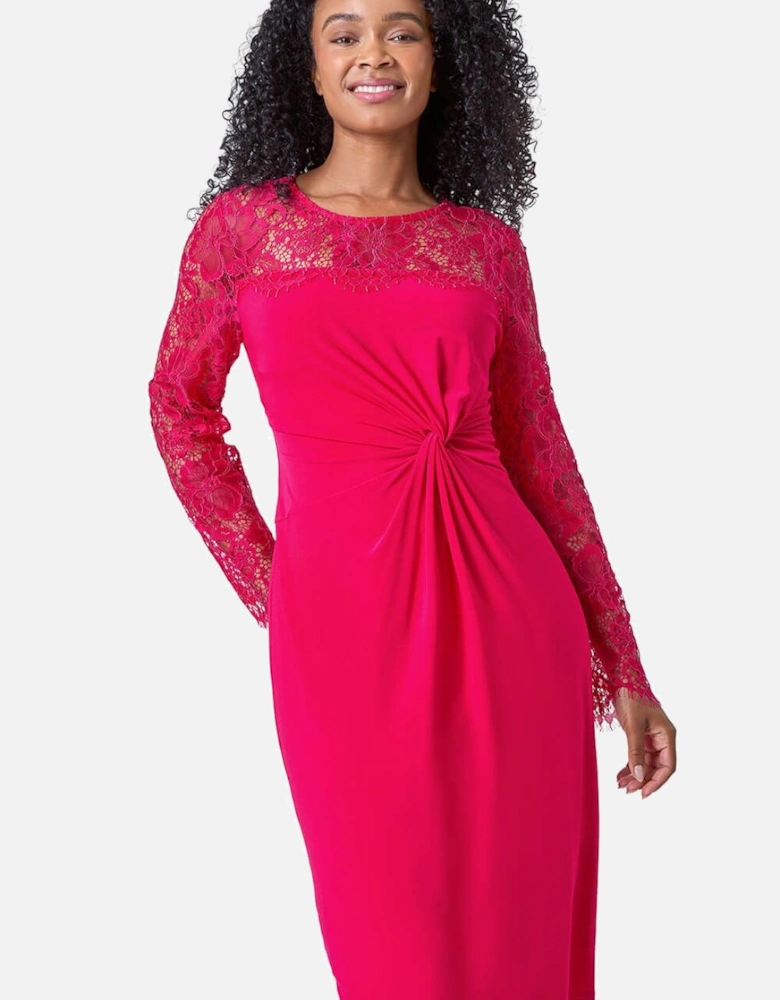 Petite Lace Detail Knot Front Bodycon Dress