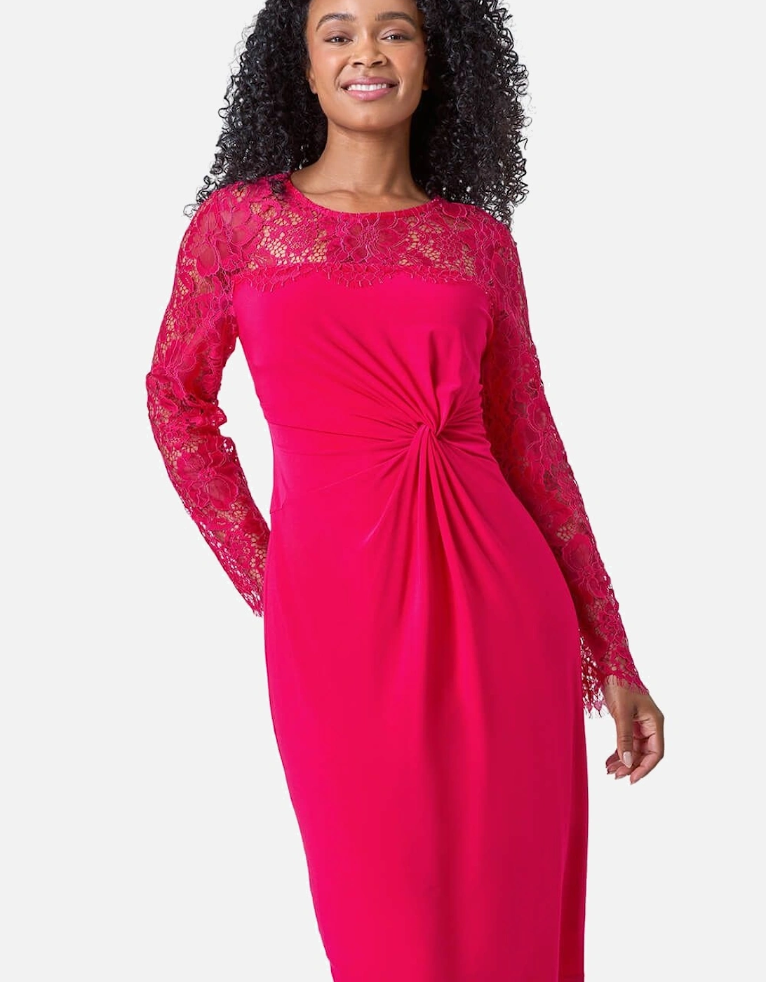 Petite Lace Detail Knot Front Bodycon Dress, 2 of 1