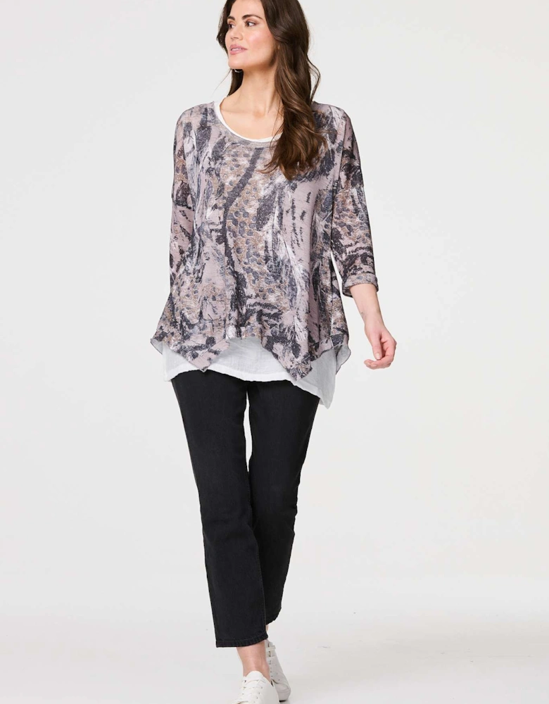 Animal Print Double Layer Relaxed Tunic Top