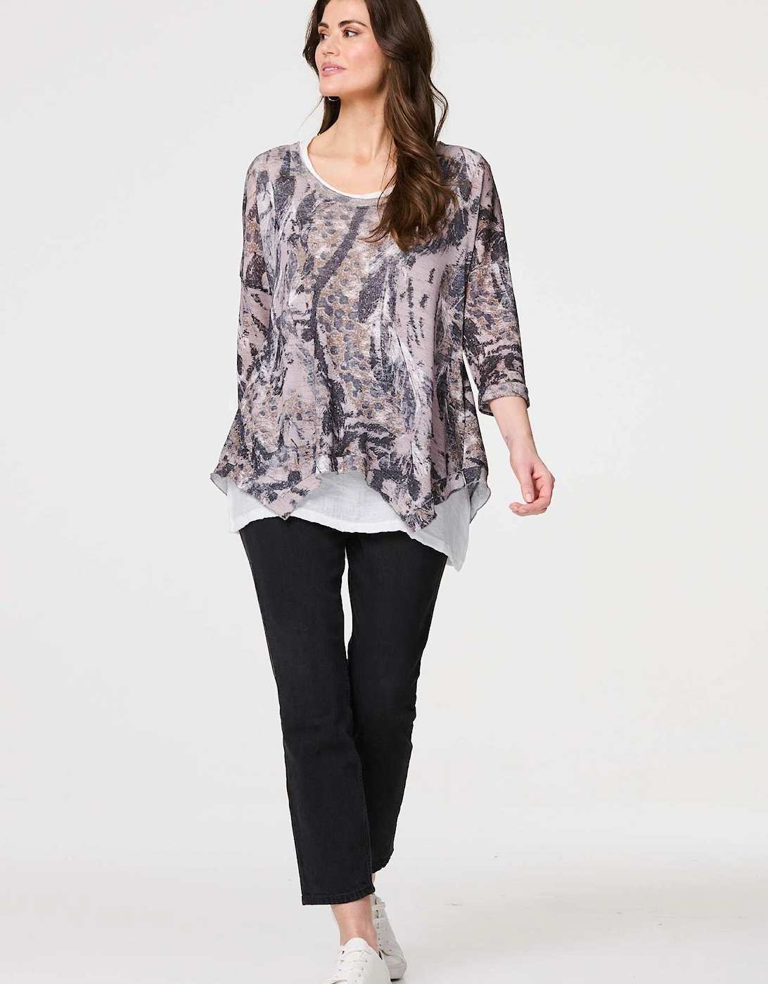 Animal Print Double Layer Relaxed Tunic Top, 2 of 1