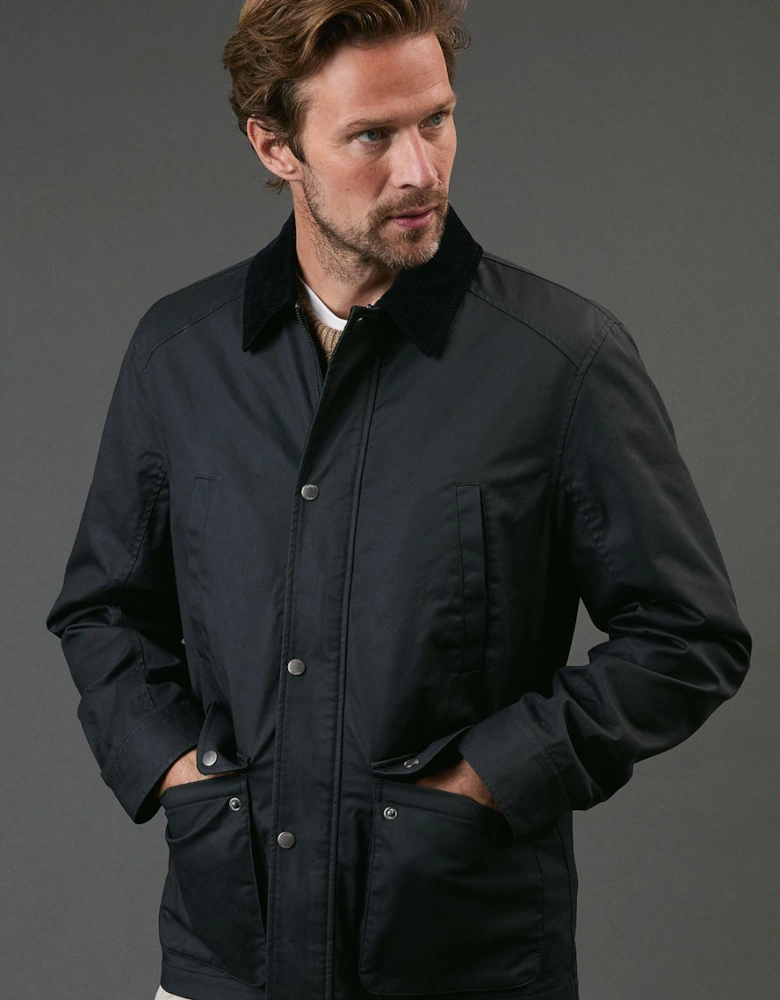 Navy Coated Cord Collar Walking Jacket