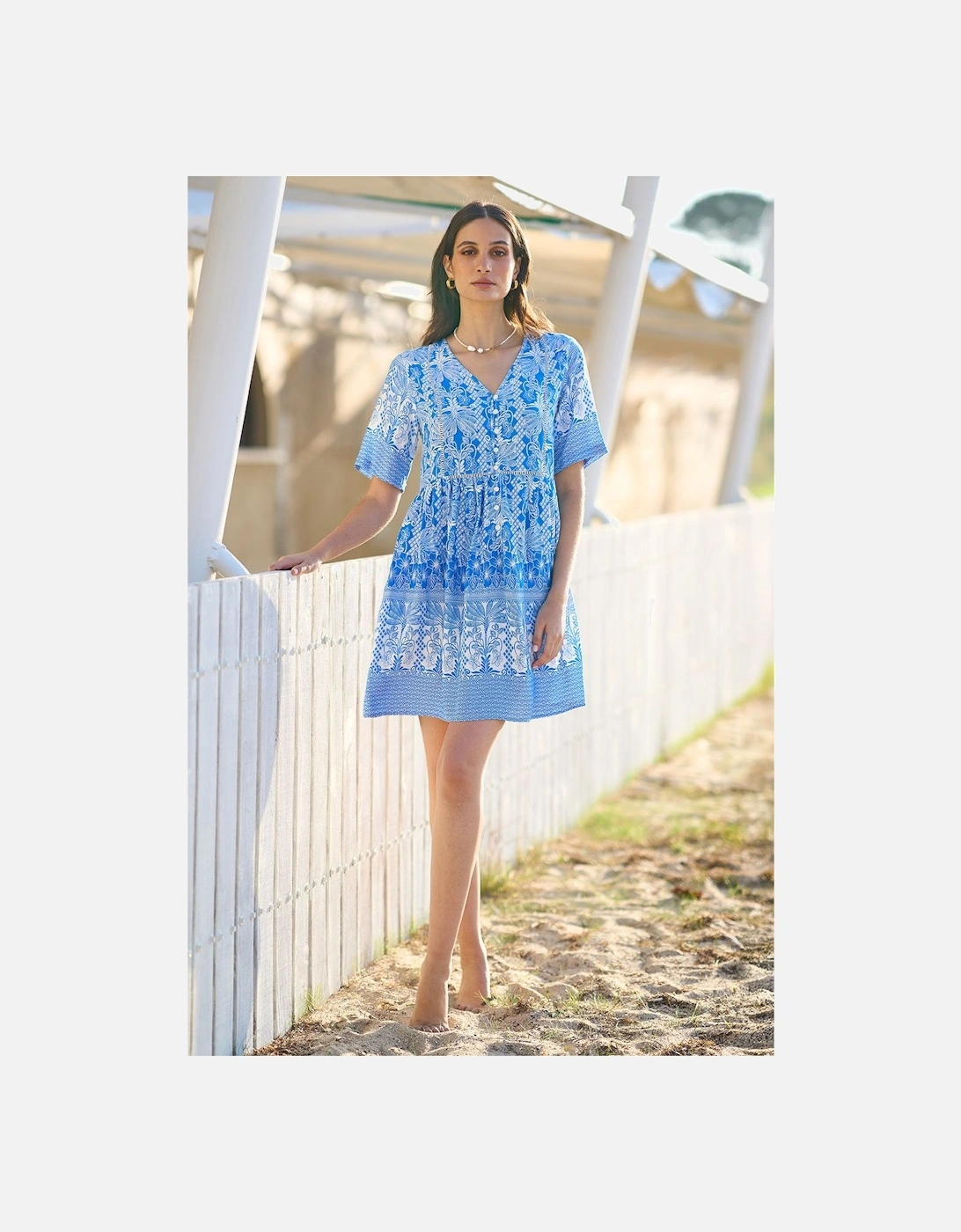 Blue Viscose Palm Relaxed Tunic, 2 of 1