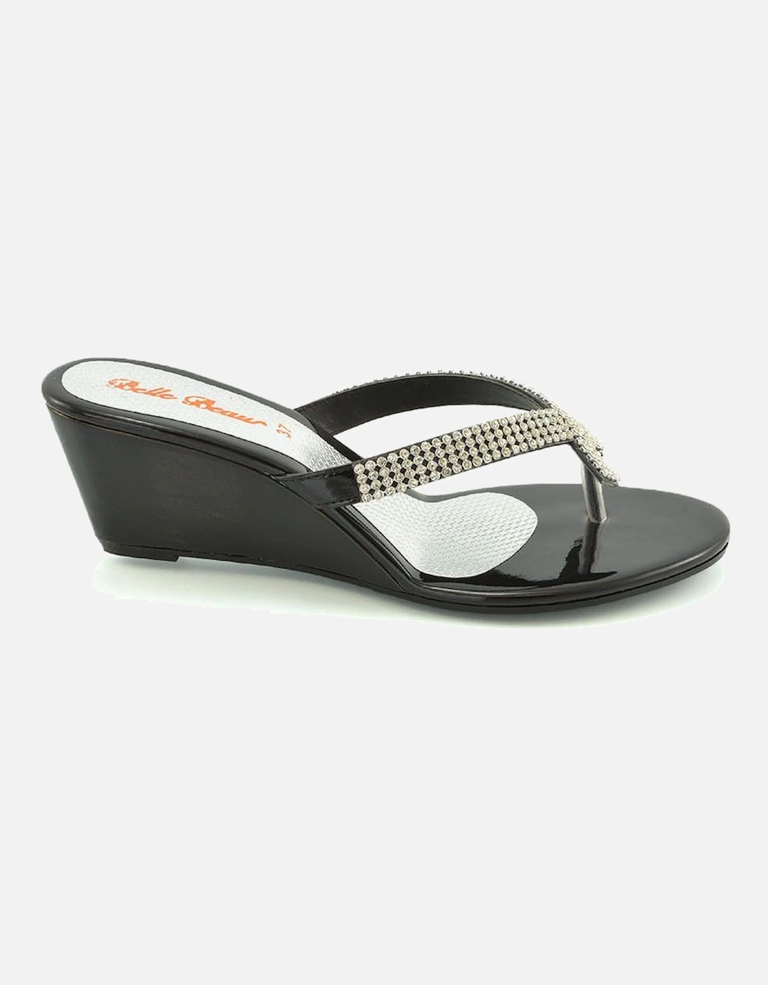 'Julietta' Diamante Toe Post Slip on Wedge Heel Sandals, 2 of 1