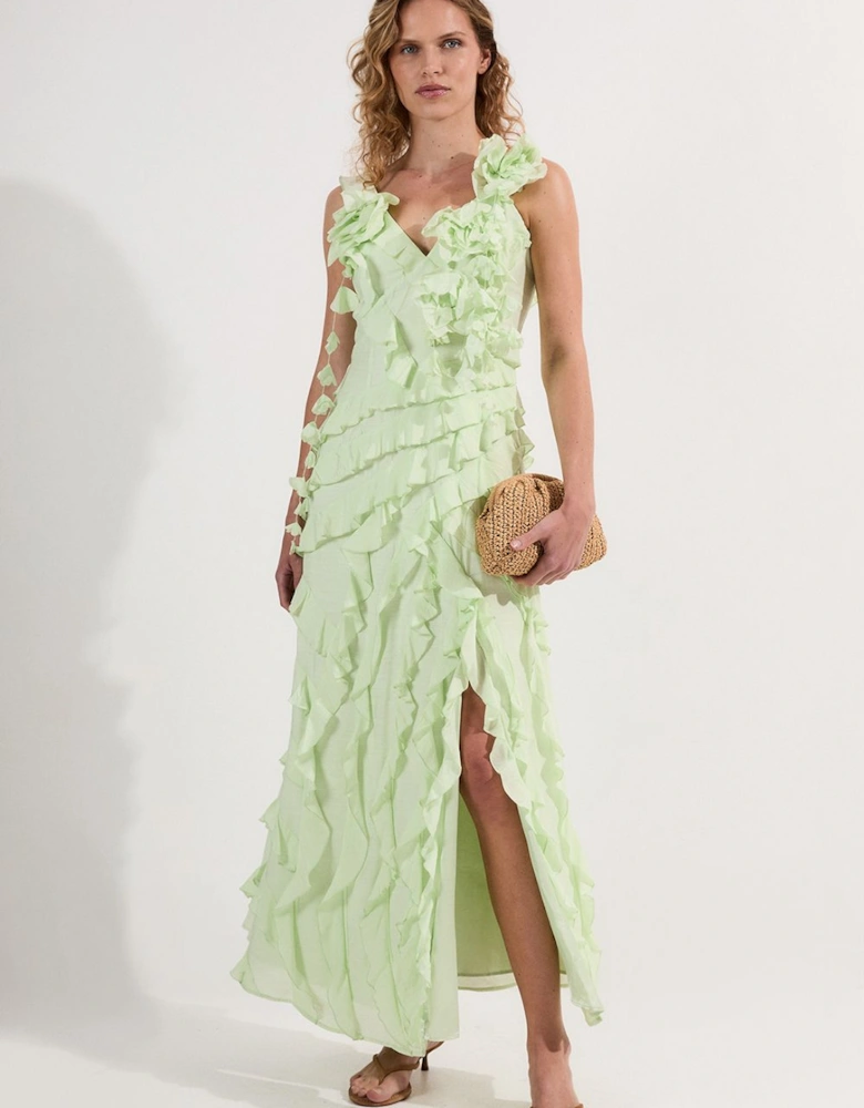 Petite Embellished Ruffle Strappy Woven Maxi Dress