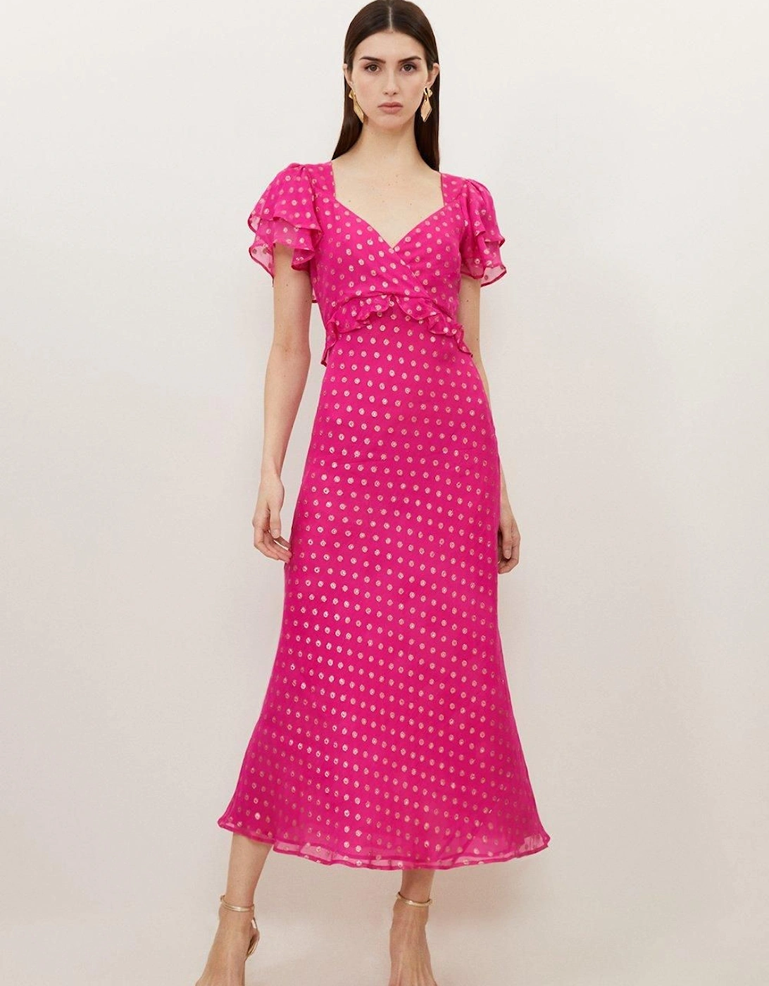 Metallic Viscose Georgette  Angel Sleeve Maxi Dress, 2 of 1