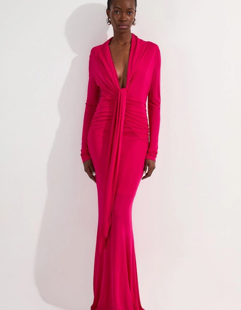 Tall Premium Stretch Crepe Jersey Plunge Neck  Maxi Dress