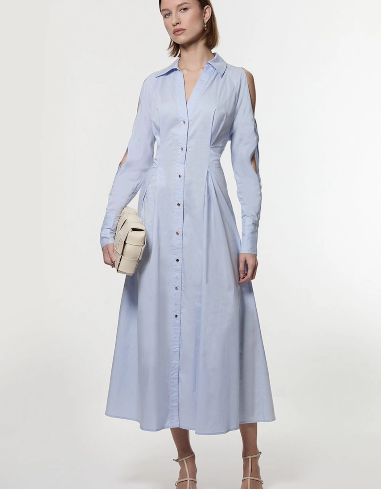 Petite Cotton Poplin Woven Shirt Dress With Chain Detail