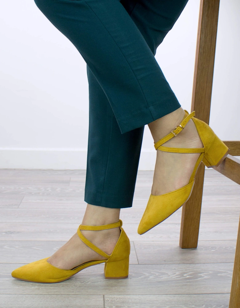 Mid Block Heel Faux Suede Pointed Toe Evening Party  Strappy Heels