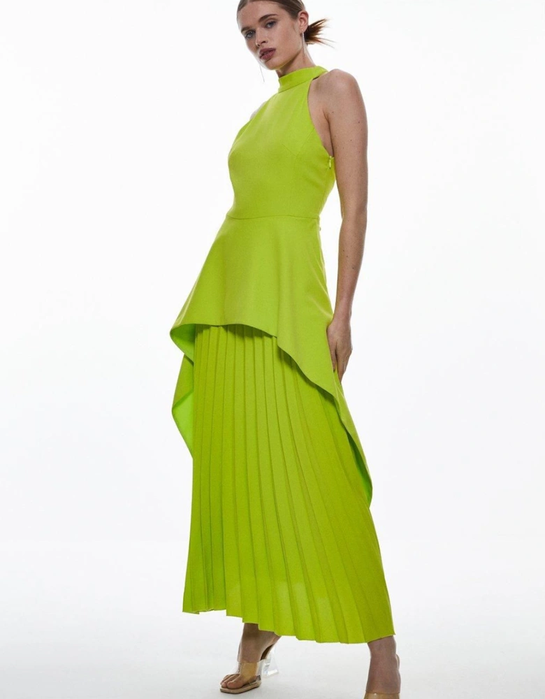 Soft Tailored Waterfall Hem High Neck Midi Dress