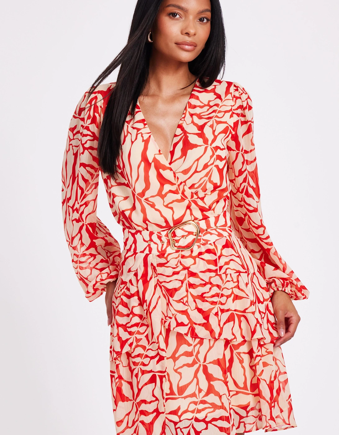 Red Chiffon Floral Skater Dress, 2 of 1