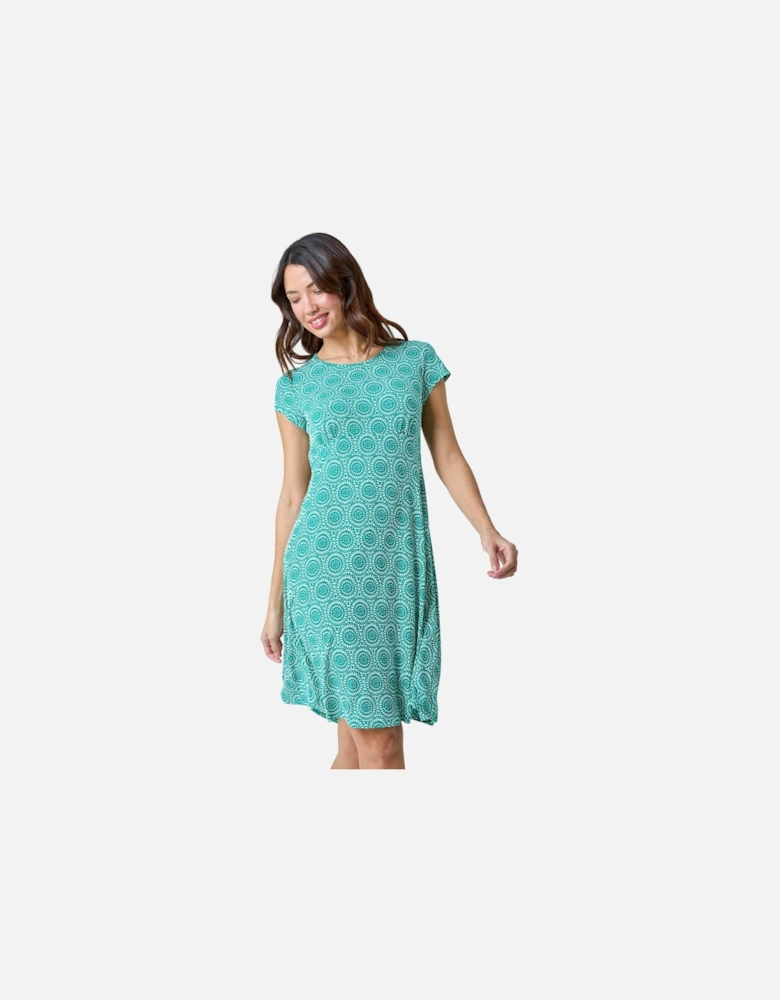 Mosaic Puff Print Gathered Dress