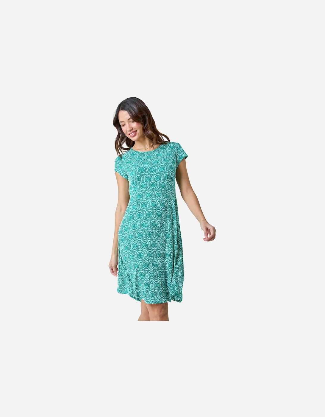 Mosaic Puff Print Gathered Dress, 2 of 1