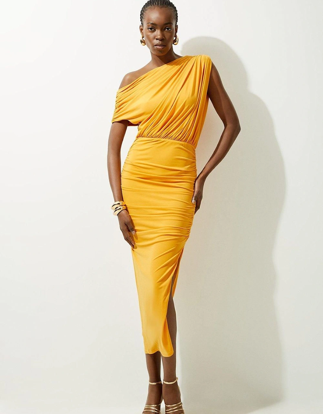 Jersey Crepe Asymmetric Neckline Maxi Dress, 2 of 1