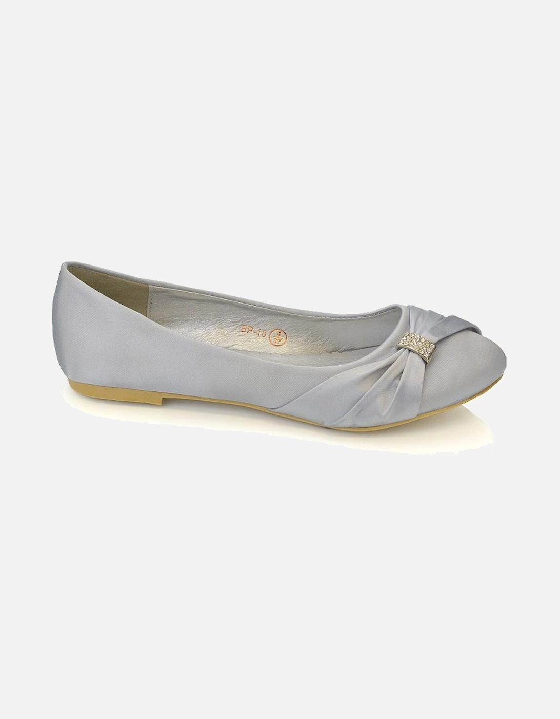'Gabriela' Flat Ruched Diamante Sparkly Brooch Classic Wedding Bridal Ballerina Pumps, 2 of 1