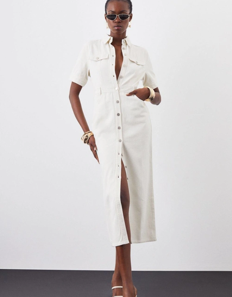 Petite Denim Maxi Shirt Dress