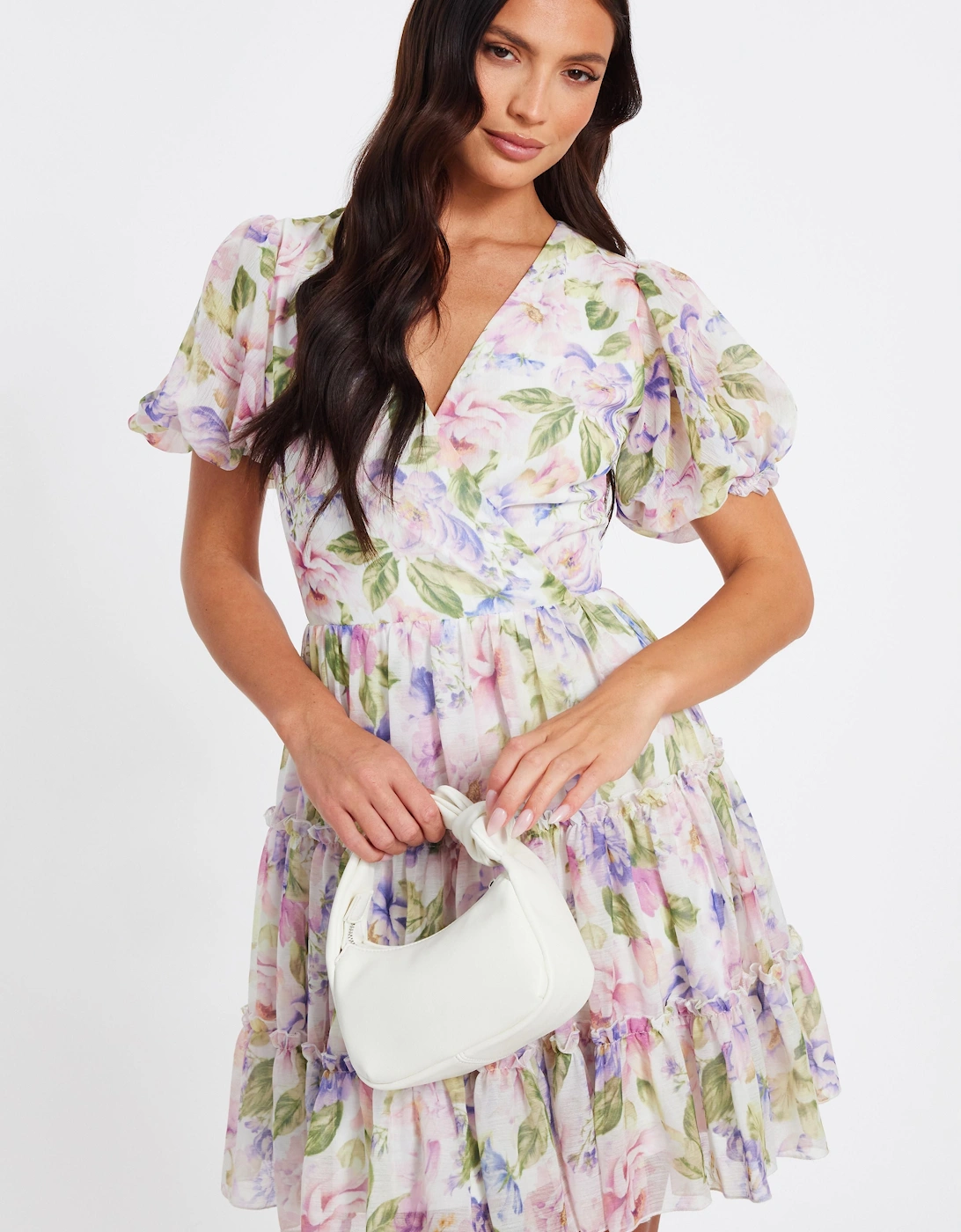 Multi Floral Chiffon Frill Mini Dress, 2 of 1